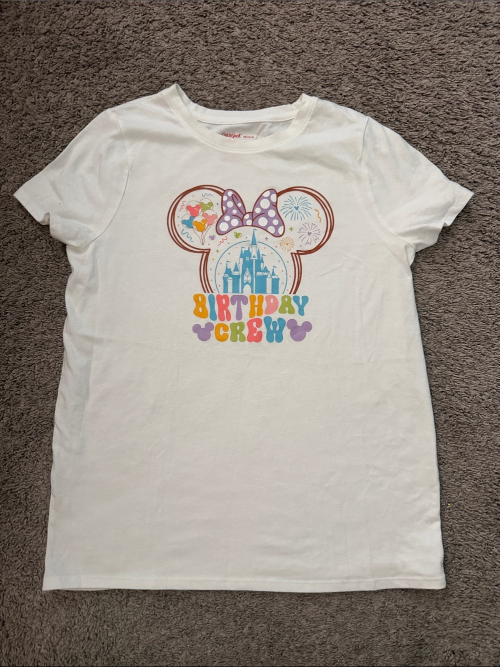 Cat & Jack White Short Sleeve 'Birthday Crew' Graphic Tee with disney castle